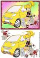 Manga Girl with Dogs and Smart Car