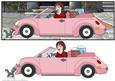 Large Dl - Girl with Pets and Pink Car