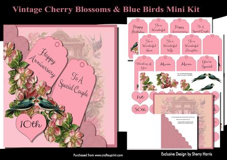 Vintage Blossoms & Blue Birds Scalloped Pocket Mini Kit