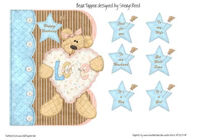 Teddy Bear with Heart Card Topper with Various Greetings