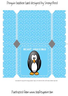 Penguin Christmas Cracker Shaped Card