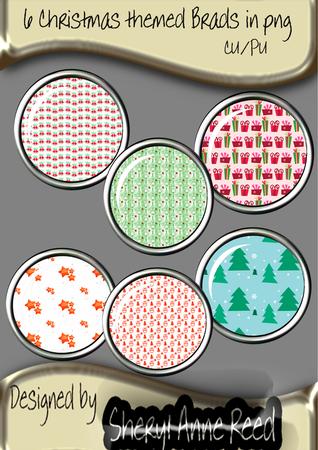 6 Christmas Themed Brads Set 1