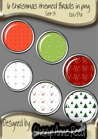 6 Christmas Themed Brads Set 3