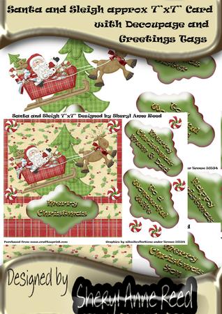 Santa and Sleigh 7" x 7"(approx) with Decoupage