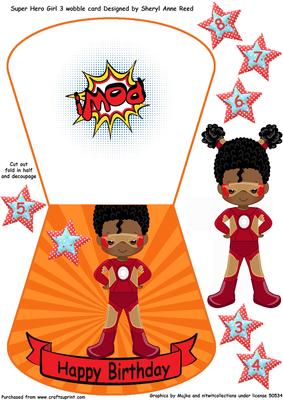 Super Hero No 3 Wobble Card Girl Age 3-8