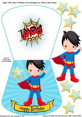 Super Hero No 5 Wobble Card Boy Age 3-8