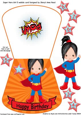 Super Hero No 5 Wobble Card Girl Age 3-8