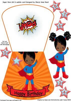Super Hero No 6 Wobble Card Girl Age 3-8