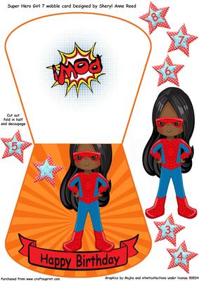 Super Hero No 7 Wobble Card Girl Age 3-8