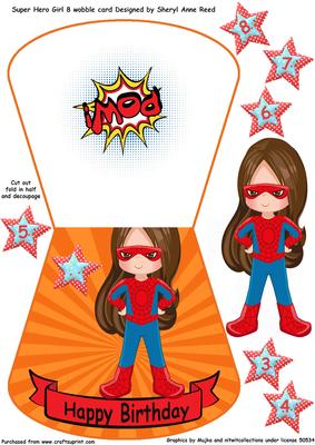 Super Hero No 8 Wobble Card Girl Age 3-8