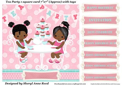 Tea Party 1 Square Card with Tags