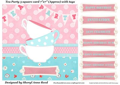 Tea Party 3 Square Card with Tags