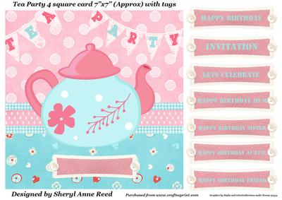 Tea Party 4 Square Card with Tags