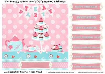Tea Party 5 Square Card with Tags