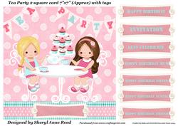 Tea Party 2 Square Card with Tags