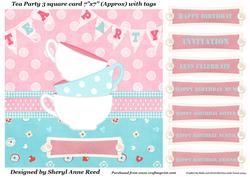 Tea Party 3 Square Card with Tags