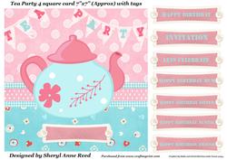 Tea Party 4 Square Card with Tags