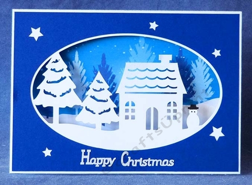 Christmas Scene Oval Aperure Card and Backing Paper