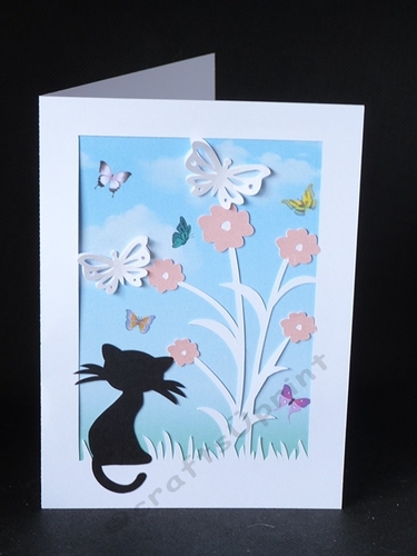 Cat Watching Butterflies Card and Backing Paper