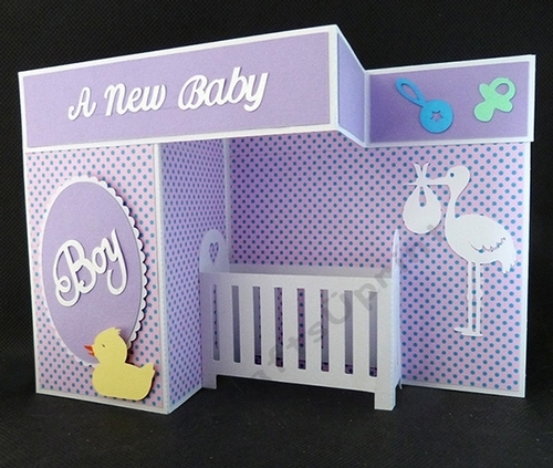 Crib Pop Up Z  Fold card with Boy and Girl Words