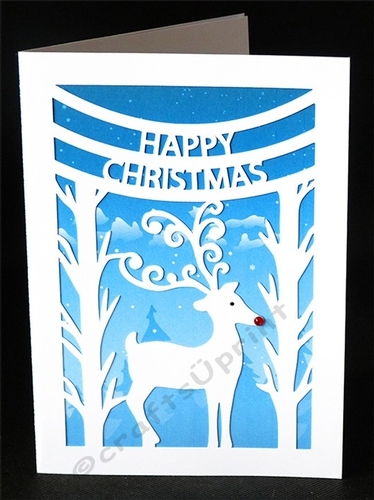 Happy Christmas Reindeer Card with Backing Paper