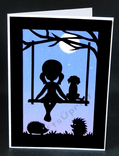 Puppy and Girl on Swing Card with Backing Paper