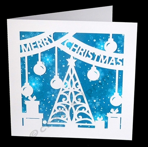 Merry Christmas Tree with Baubles Card and Snowflake Backing Paper