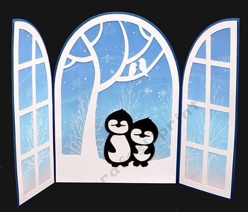 Christmas Penguins Gatefold Card with Backing Paper