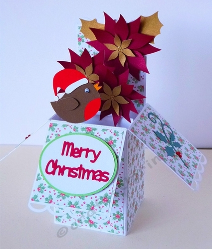 3D Robin & Poinsettia Popup Box Card