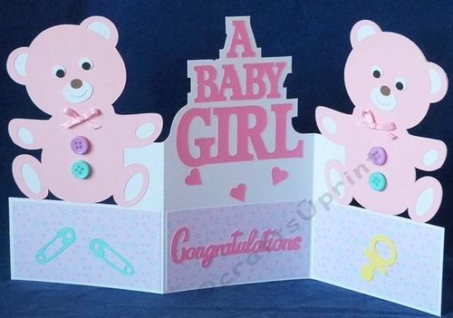 Baby Girl Bears Z Fold Card