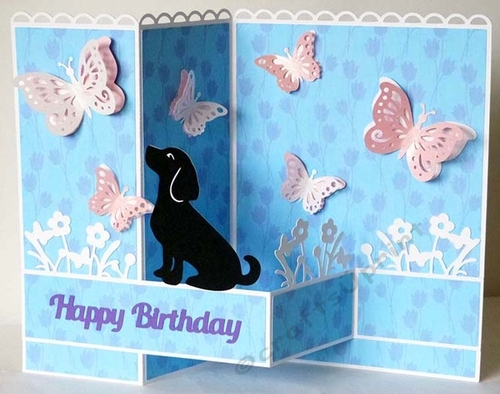Puppy with Butterflies Z Fold Card