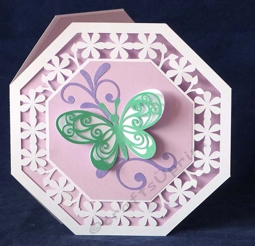 Octagonal Flower Border Card with Butterfly