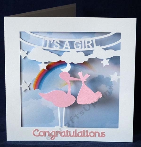 Its a Girl Stork Card and Rainbow Sky Backing Paper