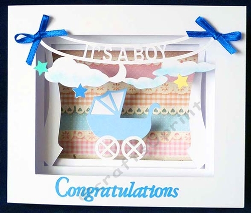 3D Pram Boy Shadow Box Card