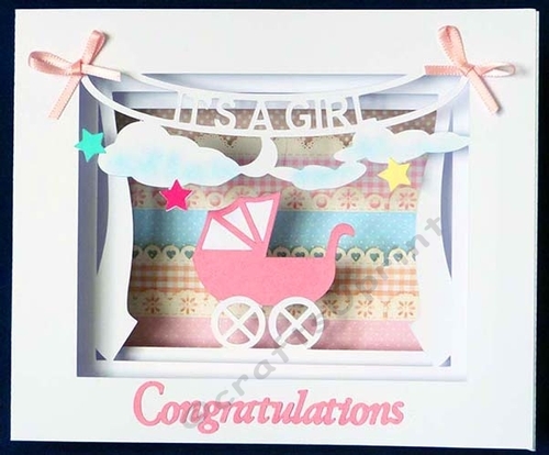 3D Pram Girl Shadow Box Card