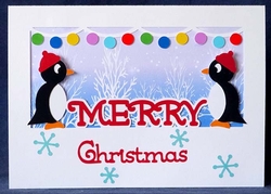 Penguin Merry Christmas Aperture Card and Backing Insert