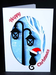 Christmas Cat with Lampost Card