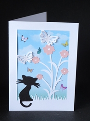 Cat Watching Butterflies Card and Backing Paper