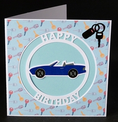 Car Birthday Text Circle Card plus Background Paper