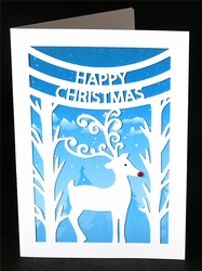 Happy Christmas Reindeer Card with Backing Paper