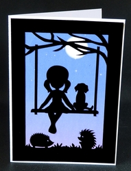 Puppy and Girl on Swing Card with Backing Paper