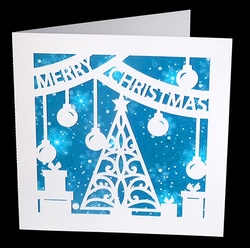 Merry Christmas Tree with Baubles Card and Snowflake Backing Paper