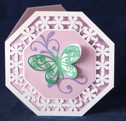 Octagonal Flower Border Card with Butterfly