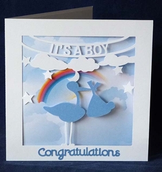 Its a Boy Stork Card and Rainbow Sky Backing Paper