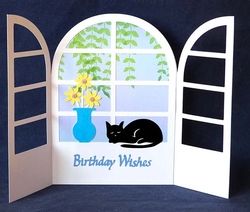 Cat in Window Gatefold Card