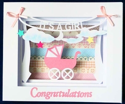 3D Pram Girl Shadow Box Card