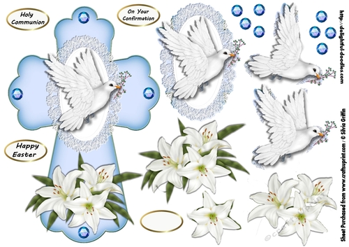 Blue Cross with Dove and Lilies