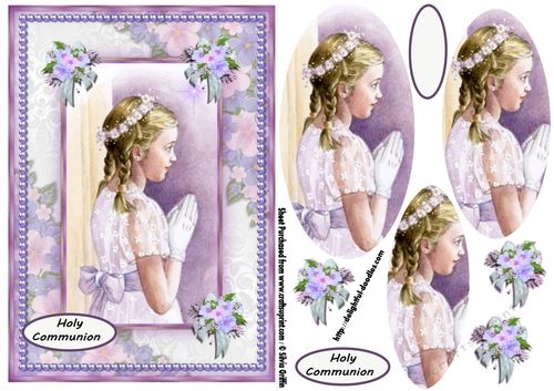 First Communion Girl in lovely flower frame