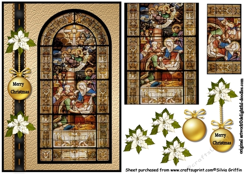 Golden Stained Glass Nativity