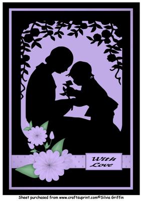 Mother and Child Silhouette Lavender A4